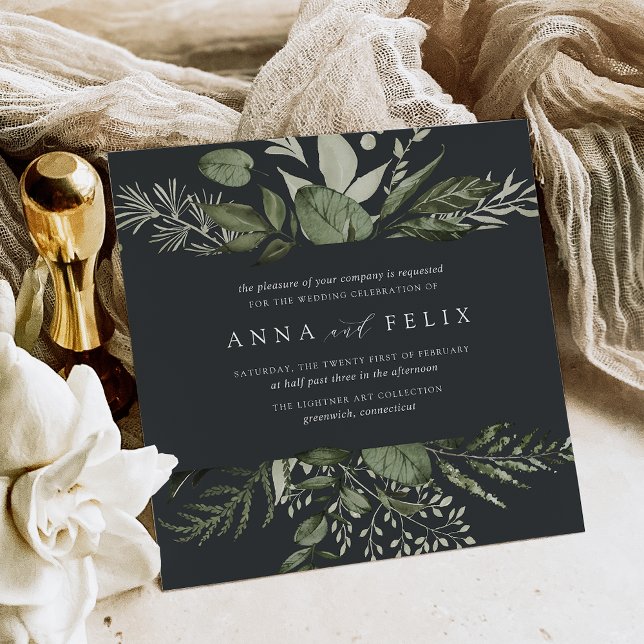 Winter Meadow | Moody Green Botanical Wedding Invitation (Creator Uploaded)