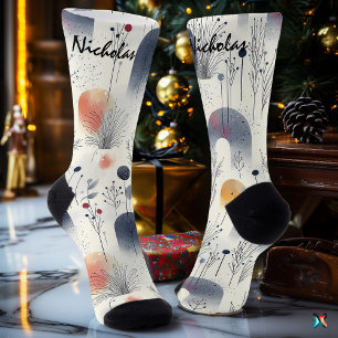 Winter Meadow Socks in Blue, White, and Peach
