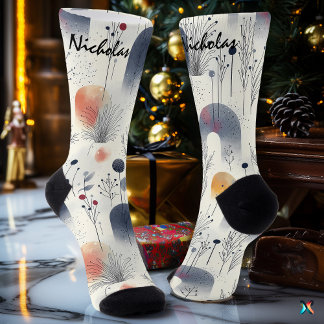 Winter Meadow Socks in Blue, White, and Peach