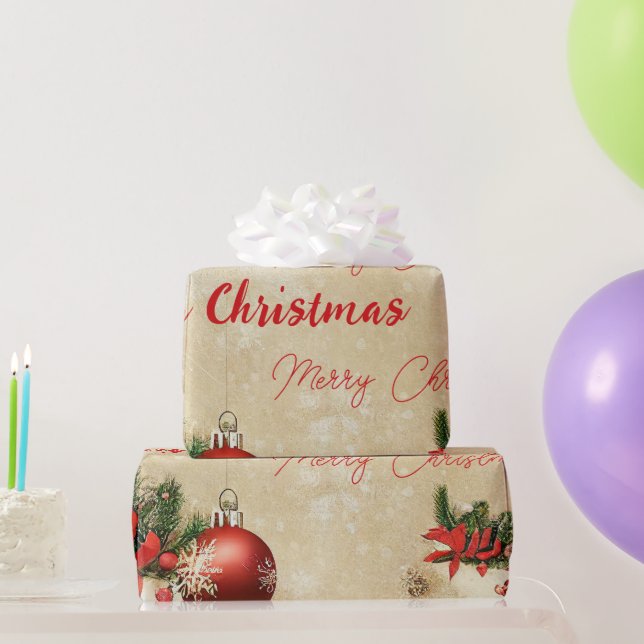  Winter Merry Christmas Pine Tree Red Glass Balls Wrapping Paper (Party Gifts)