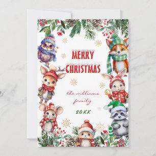 Winter Merry Christmas Woodland Animal Theme Card