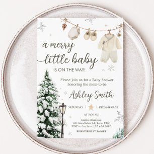 Winter Merry Little Baby Clothes Baby Shower Invitation