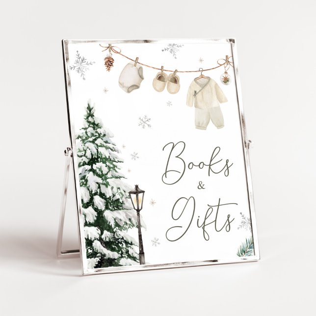Winter Merry Little Baby Clothes Books and Gifts Poster (Merry Little Winter Baby Clothes Baby Shower Books and Gifts Sign)