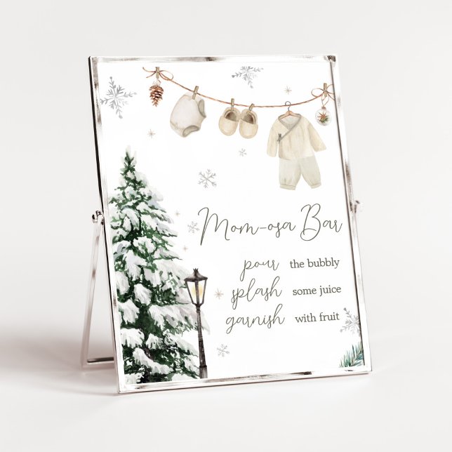 Winter Merry Little Baby Clothes Mum Osa Bar Poster (Merry Little Winter Baby Clothes Baby Shower Mom Osa Bar Sign)