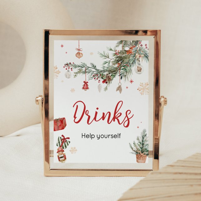 Winter Merry Little Christmas Baby Shower Drinks Poster (Merry Little Winter Christmas Baby Shower Drinks Sign)