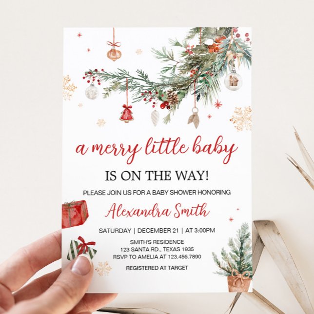 Winter Merry Little Christmas Baby Shower Invitation (Merry Little Winter Christmas Baby Shower Invitation)