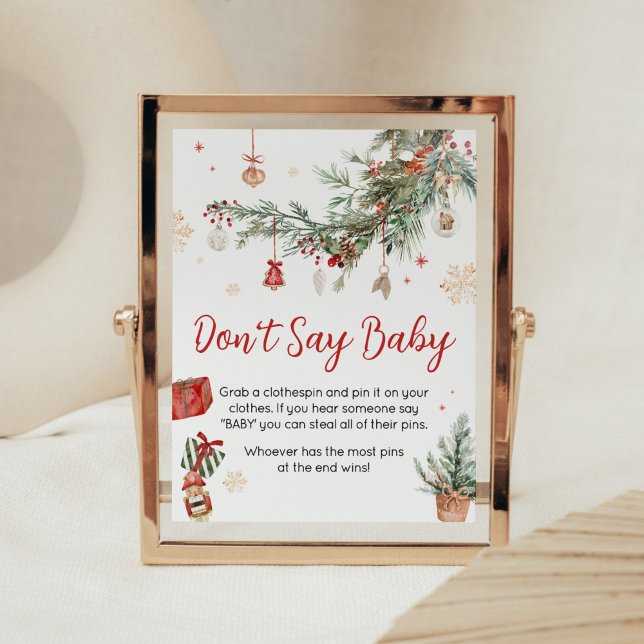 Winter Merry Little Christmas Don't Say Baby Poster (Merry Little Winter Christmas Baby Shower Don't Say Baby Sign)