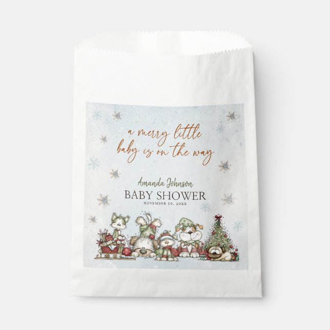 Winter Merry Puppy Christmas Gnomes Baby Shower Favour Bag (Front)