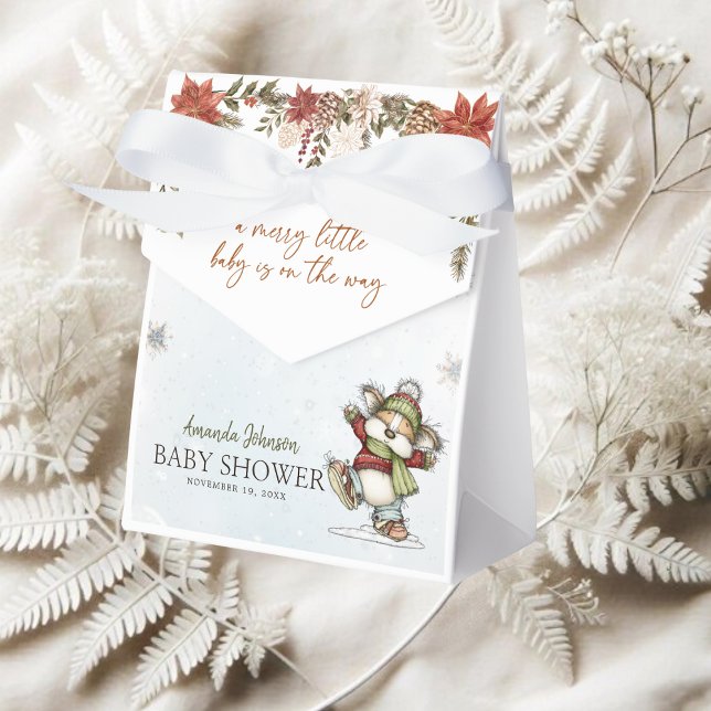 Winter Merry Skating Mouse Baby Shower Favor Boxes (Creator Uploaded)