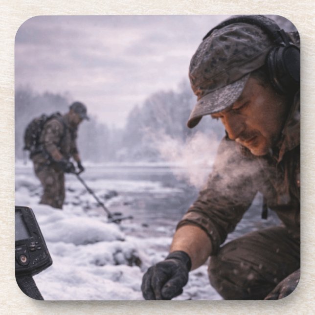 Winter Metal Detecting Long Sleeve Coaster (Front)