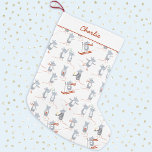 Winter Mice Personalised Small Christmas Stocking<br><div class="desc">Adorable little mice having fun in the winter snow,  skiing,  skating,  kissing under the mistletoe and generally enjoying life!  Original art by Nic Squirrell.  Change the name to personalise.</div>