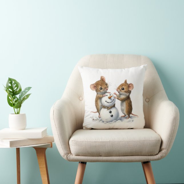 Winter Mice Throw Pillow (Chair)