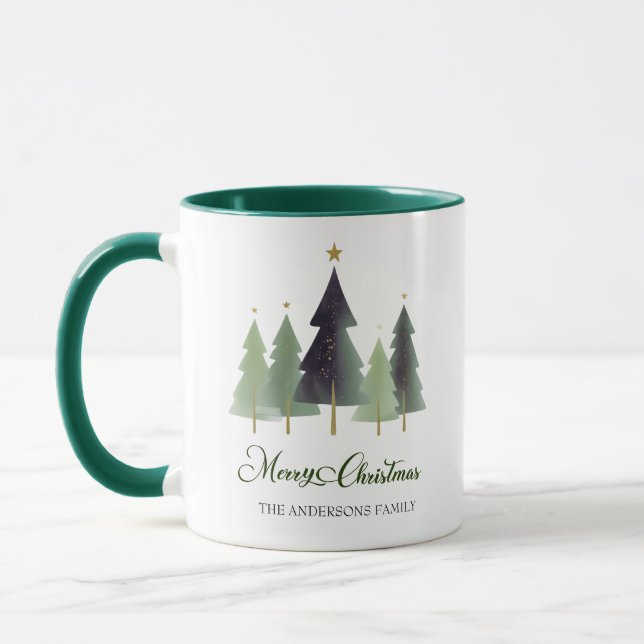 Winter minimal Pine Tree Personalised Christmas  Mug (Left)