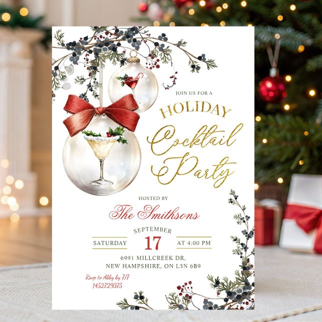 Winter Minimalist Bauble Holiday Cocktail Party Invitation (Creator Uploaded)