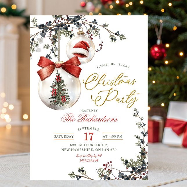 Winter Minimalist Bauble Ornament Christmas Party Invitation (Creator Uploaded)