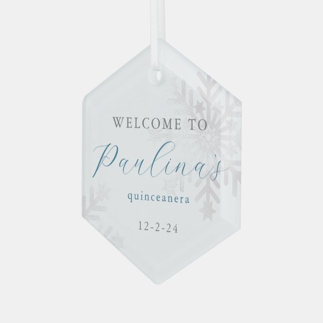 Winter Mis Quince 15th Birthday Quinceañera  Glass Tree Decoration (Front Left)