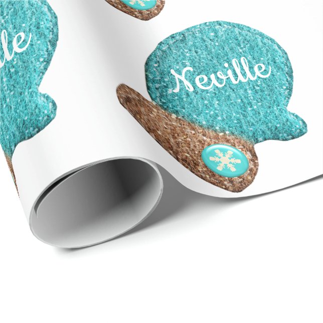 Winter mitten cute snowflake blue brown woollen wrapping paper (Roll Corner)