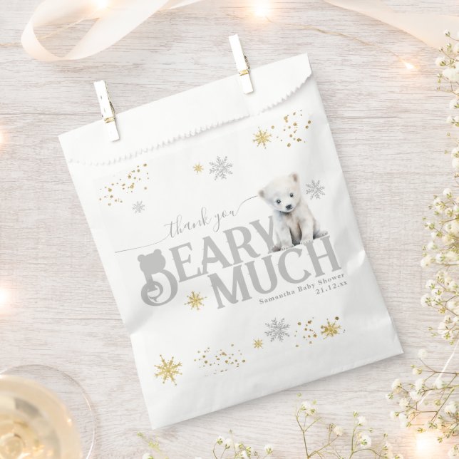 Winter Modern Bearly Wait Neutral Baby Shower Favour Bag (Clipped)