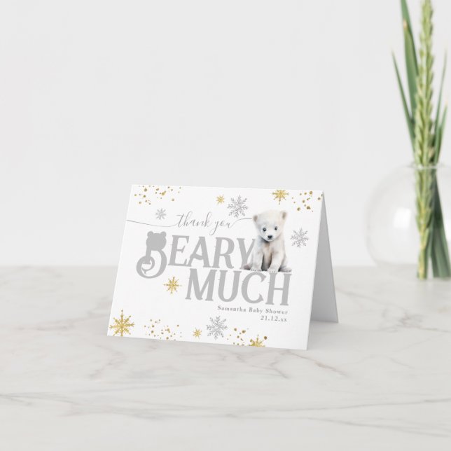 Winter Modern Bearly Wait Neutral Baby Shower Thank You Card (Front)