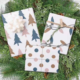 Winter Modern Boho Dots Trees Christmas Wrapping Paper Sheet