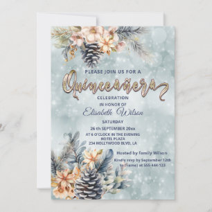 Winter modern bokeh floral watercolor invitation