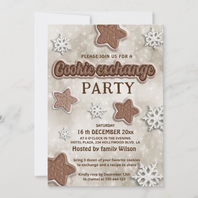 Winter modern cookie exchange party invitation (Front)