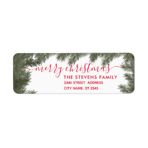 Winter modern pine branch script christmas return address label