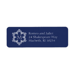 Winter Monogram M Address Label in Navy Return Address Label