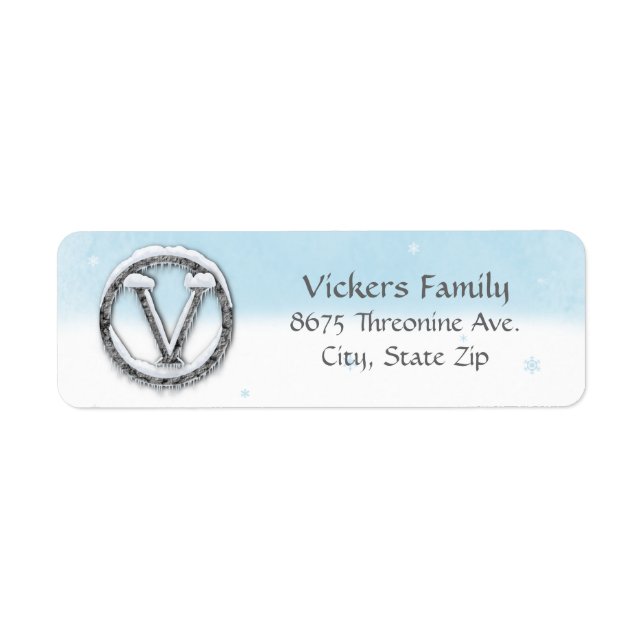 Winter Monogram V Return Address Label (Front)