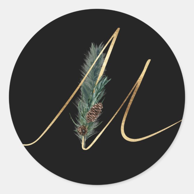 winter monogram xmas letter M Classic Round Sticker (Front)
