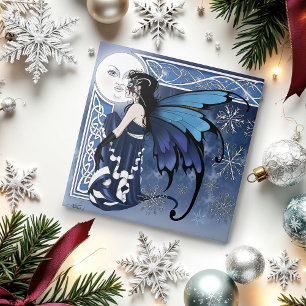 Winter Moon Fairy Blue Ceramic Tile