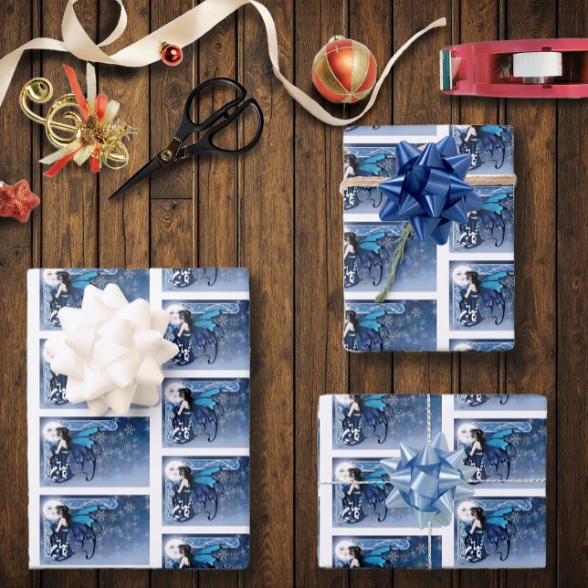 Winter Moon Fairy Blue Wrapping Paper Sheet (Creator Uploaded)