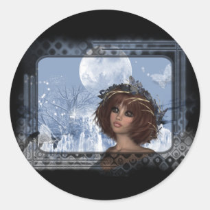 Winter Moon - Fantasy Woman Design Classic Round Sticker