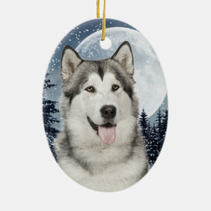 Winter Moon Husky Christmas Ornament