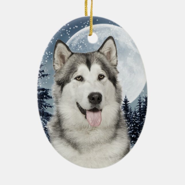 Winter Moon Husky Christmas Ornament (Back)