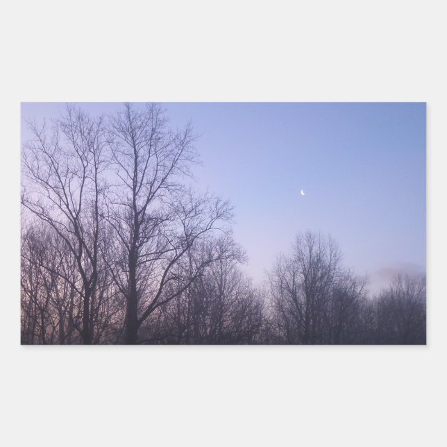 Winter Moon Morning Landscape Photography Rectangular Sticker (Front)
