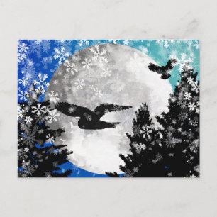 Winter Moon Owls Postcard   Magical Nighttime 