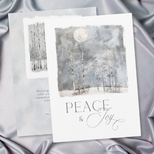 Winter Moon Peace and Joy Watercolor Holiday Card