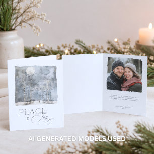 Winter Moon Peace and Joy Watercolor Holiday Card