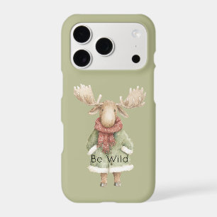 Winter Moose Red Scarf Green Coat