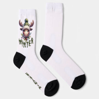 Winter Moose Theme Socks