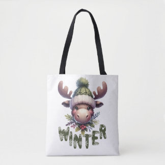 Winter Moose Theme Tote Bag