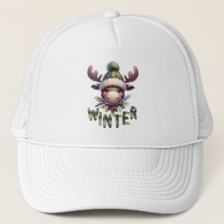 Winter Moose Theme Trucker Hat