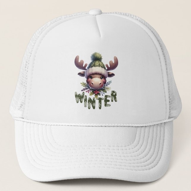 Winter Moose Theme Trucker Hat (Front)