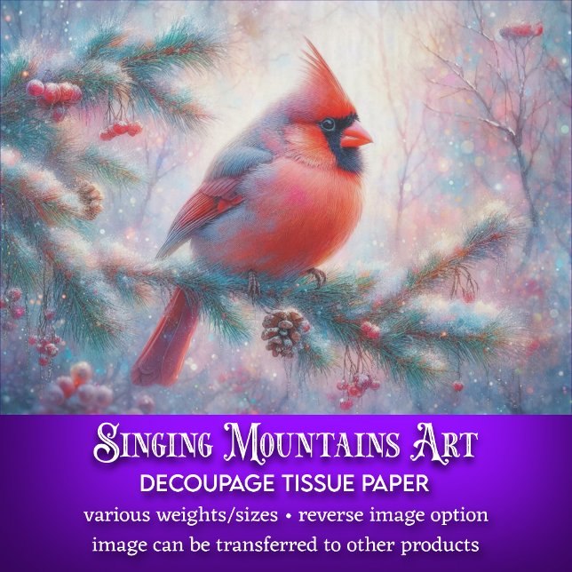 Winter Morning Cardinal In Fir Tree Decoupage Tissue Paper (Creator Uploaded)