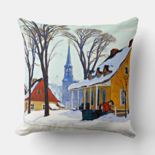 Winter Morning, fine art by Clarence Gagnon Cushion
