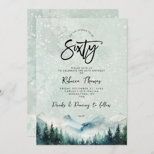 winter mountain 60th birthday invitation (Front/Back)