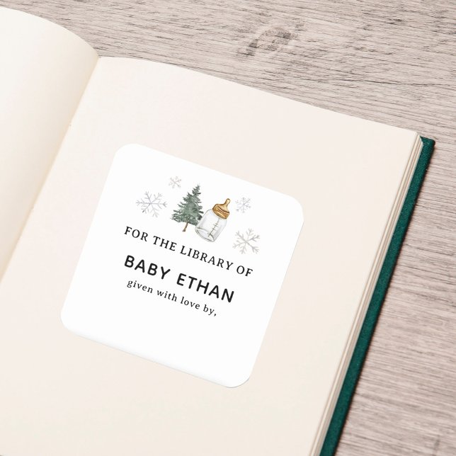 Winter Mountain Baby Shower Book Library Square Sticker (Creator Uploaded)
