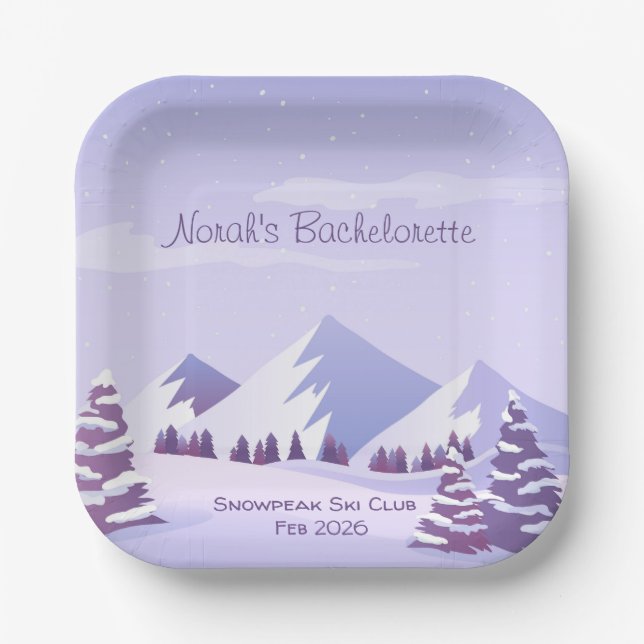 Winter Mountain Bachelorette Weekend Custom  Paper Plate (Front)