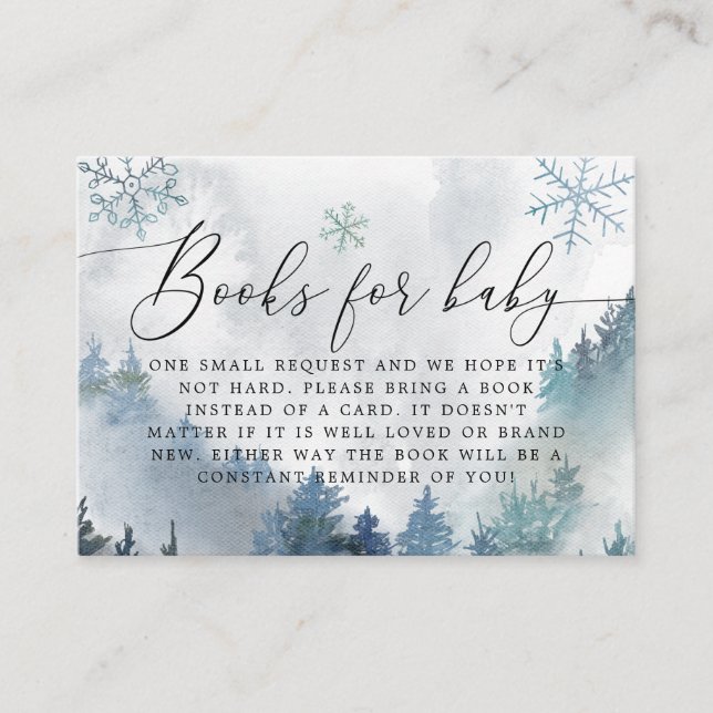 Winter Mountain Blue Snowflakes Book Request Enclosure Card (Front)